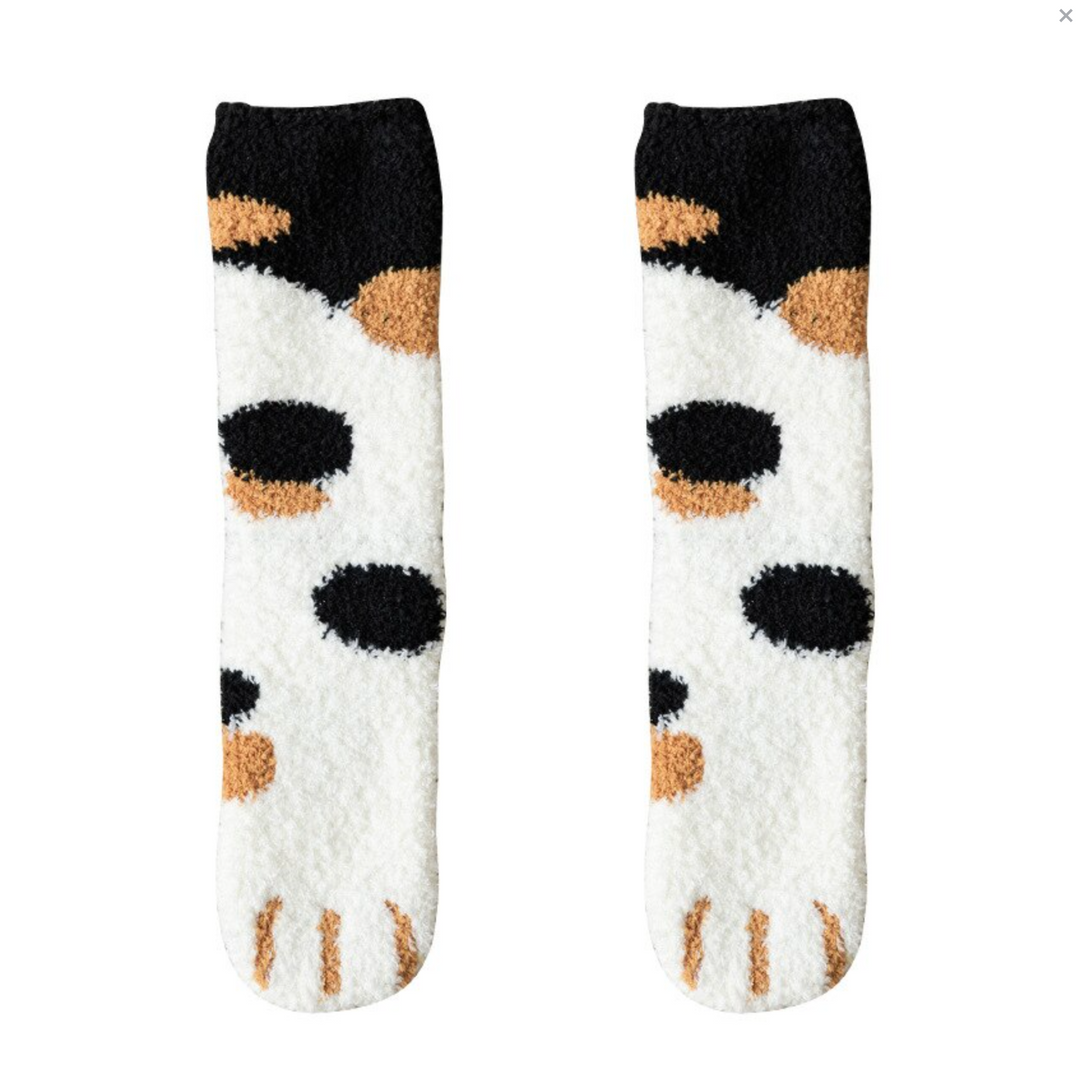 Kawaii Cat Paw Fuzzy Socks, Animal Paw Pattern, Bed Socks, Warm & Soft