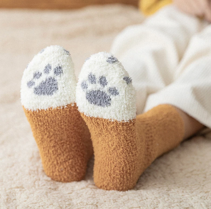 Kawaii Cat Paw Fuzzy Socks, Animal Paw Pattern, Bed Socks, Warm & Soft