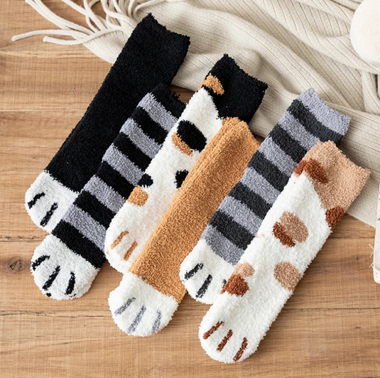 Translation missing: en.Kawaii Cat Paw Fuzzy Socks, Animal Paw Pattern, Bed Socks, Warm &amp; Soft