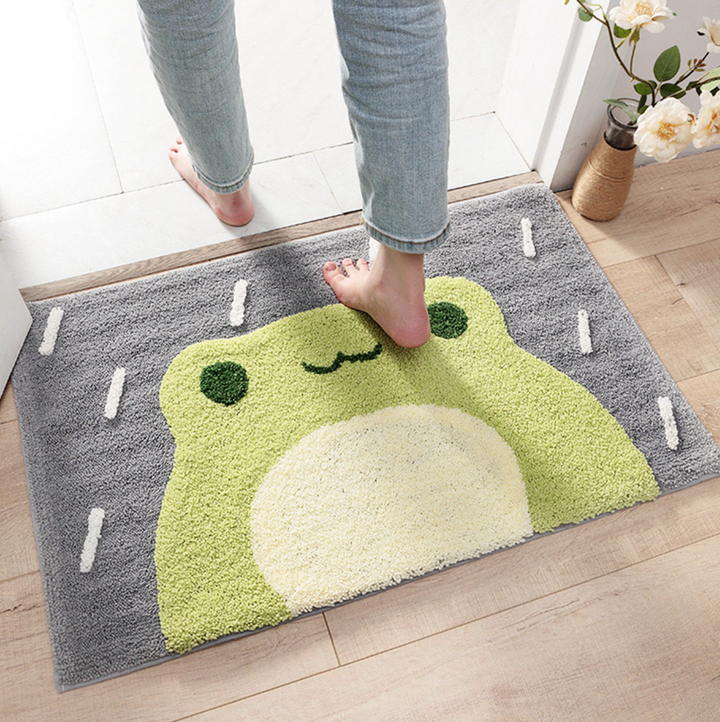 Frog and Bear Flocking Bath Mat Home Decoration Door Mat Non-slip Absorbent Bathroom Doormat Super Soft Fiber Bath Rug