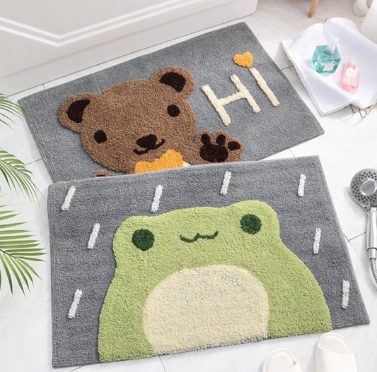 Frog and Bear Flocking Bath Mat Home Decoration Door Mat Non-slip Absorbent Bathroom Doormat Super Soft Fiber Bath Rug