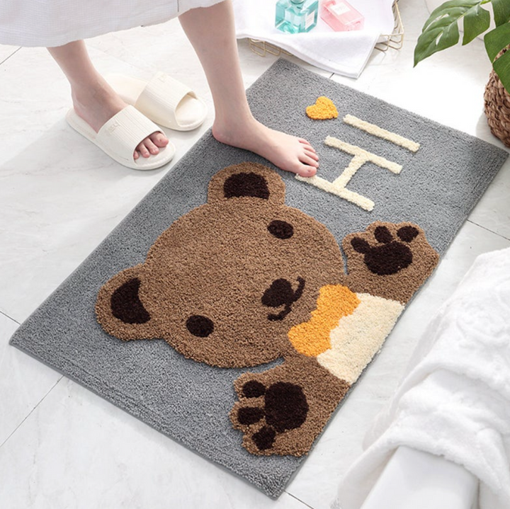 Frog and Bear Flocking Bath Mat Home Decoration Door Mat Non-slip Absorbent Bathroom Doormat Super Soft Fiber Bath Rug