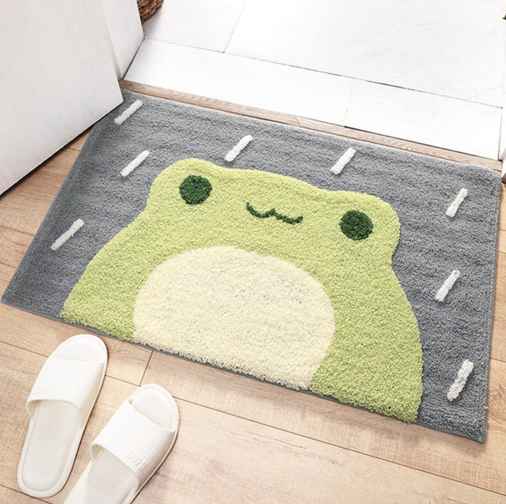 Frog and Bear Flocking Bath Mat Home Decoration Door Mat Non-slip Absorbent Bathroom Doormat Super Soft Fiber Bath Rug