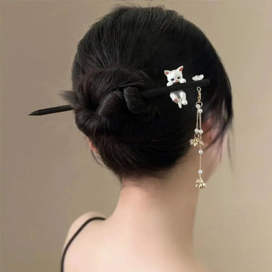 Adorable White Cat Hairpin - Cosplay Accessories