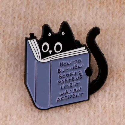 HOW TO BUY NEW BOOKS CAT ENAMEL PIN