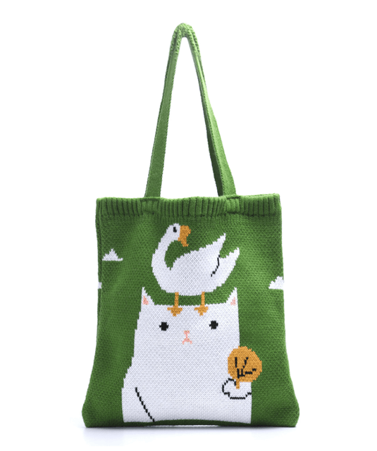 Translation missing: en.3 different styles knit bags, Shoulder tote duck &amp; cat knit bags