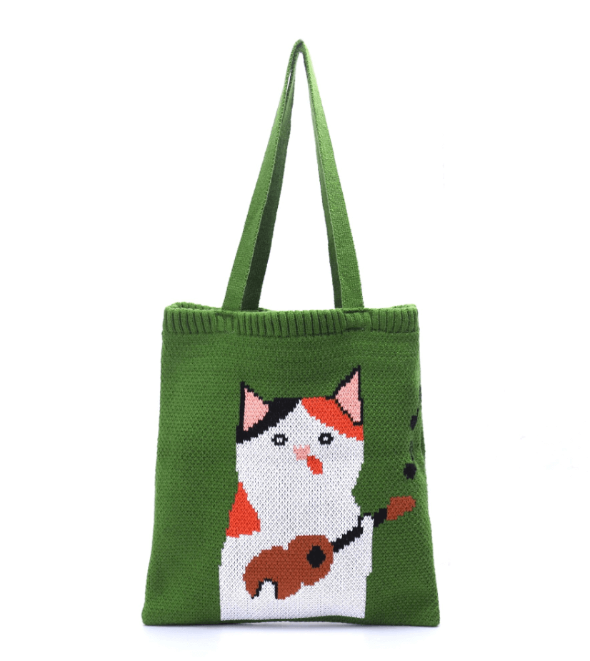 3 different styles knit bags, Shoulder tote duck & cat knit bags