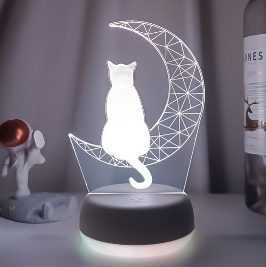 Translation missing: en.Half Moon Kitty Cat 3D Night Light Multi Color Changing Illusion Lamp