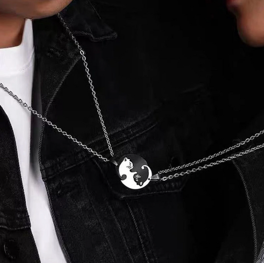 Cat Yin and Yang necklace set