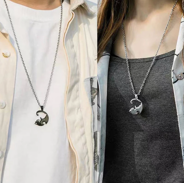 Cat Yin and Yang necklace set