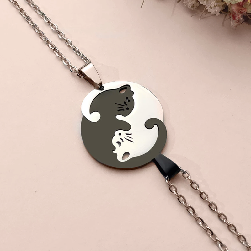 Cat Yin and Yang necklace set