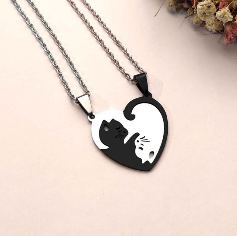 Cat Yin and Yang necklace set