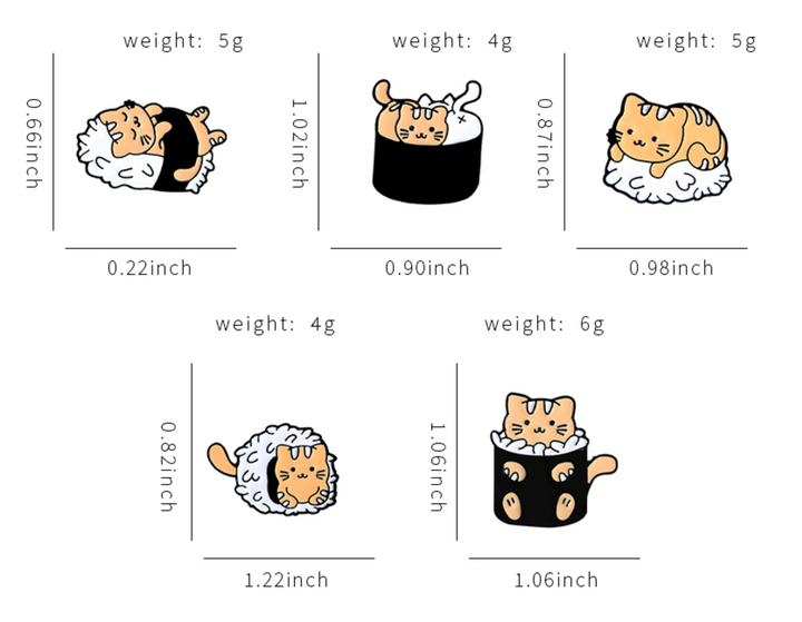 Sushi Cat Lovers 5 Set Pins