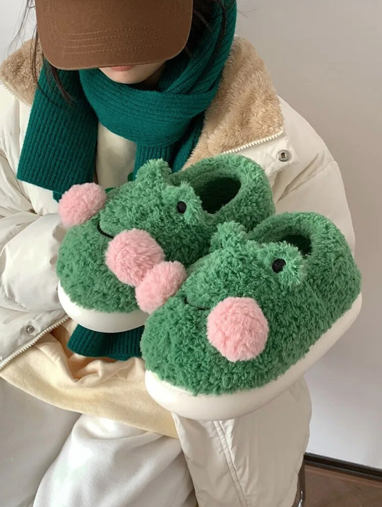 Translation missing: en.Fuzzy Froggy Slippers - Kawaii Frog Winter Warm Slippers