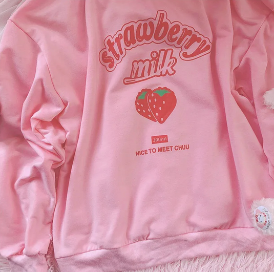 Translation missing: en.Kawaii Light Pink Strawberry Sweatshirt