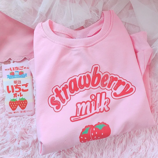 Translation missing: en.Kawaii Light Pink Strawberry Sweatshirt