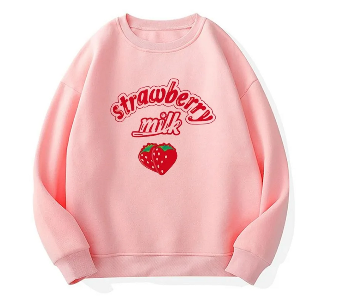 Kawaii Light Pink Strawberry Sweatshirt